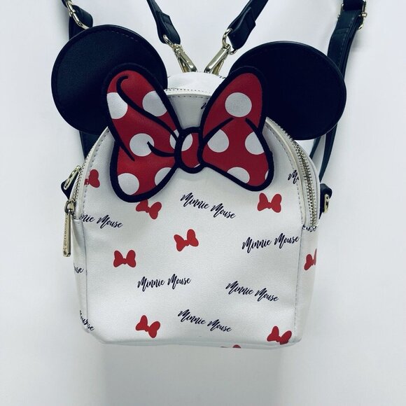 Loungefly Disney Mini Purse/Bag Pack  Minnie Mouse Signature Ears White Stripped - Picture 11 of 12